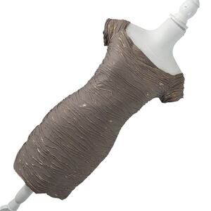 NWT! BRAT STAR! TAUPE TAN AND GOLD METALLIC STRETCH BODYCON DRESS! SZ L